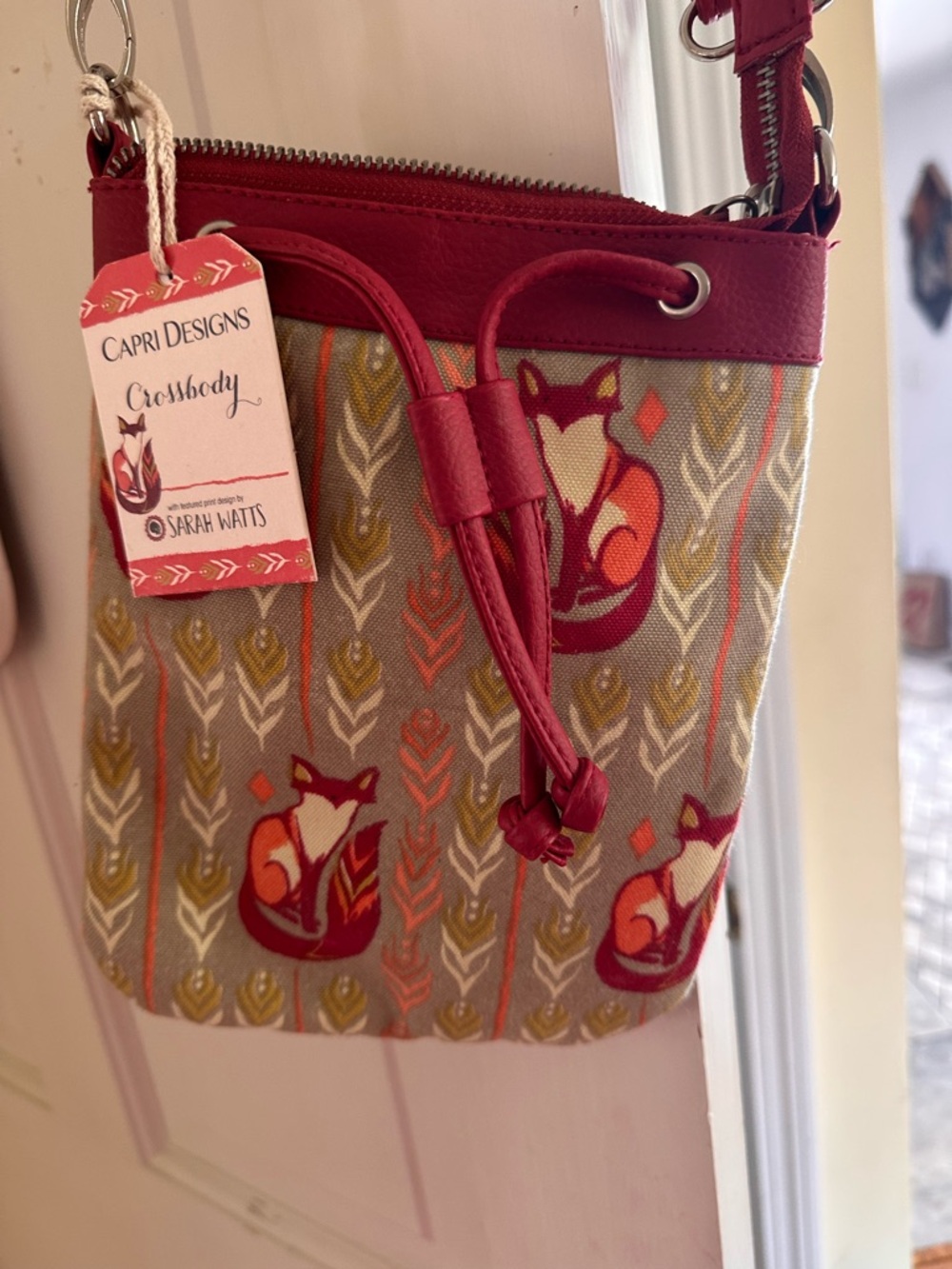 Fox Print Red Crossbody Bag